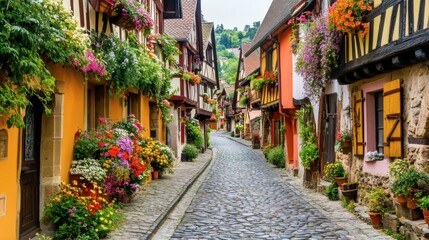 Fototapeta premium Charming Colorful Street in Quaint Village