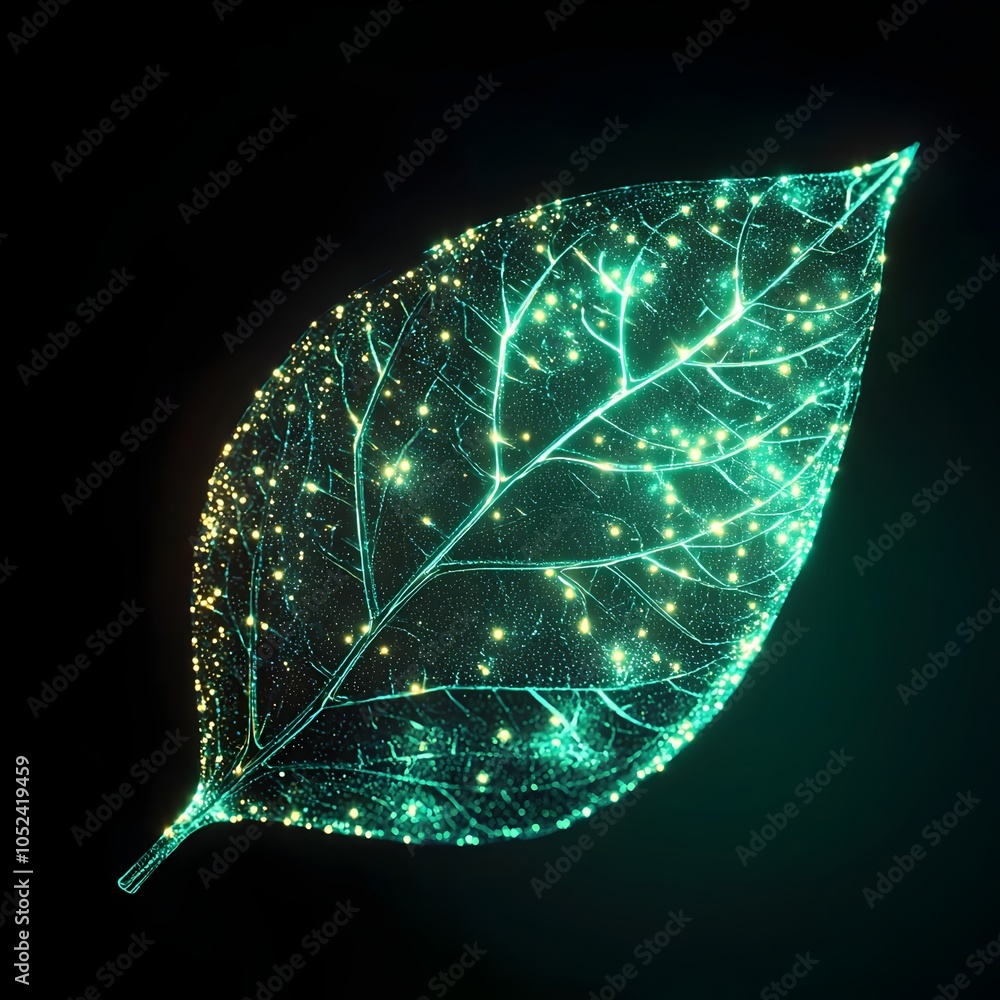 Canvas Prints Glowing Synthetic Leaf Absorbing Carbon Dioxide and Producing Oxygen Symbolizing Eco Friendly Advancements in Synthetic Biology