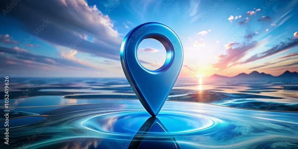 Poster locator mark and navigation pin on blue background for search concept in 3d rendering