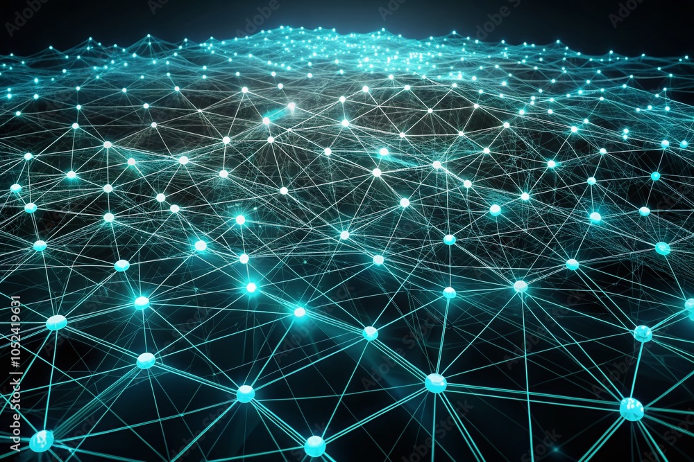 Poster logistic frameworks visualized in a sprawling teal mesh on dark canvas for effective data representa