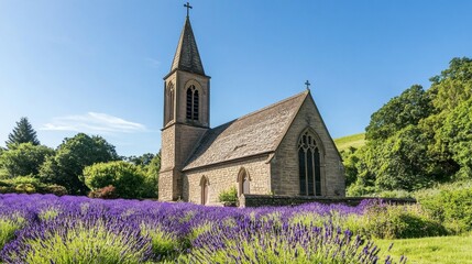 Serene Church Surrounded by Lavender Fields