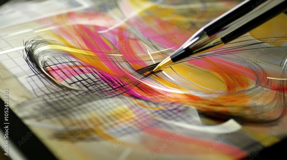 Poster abstract art with colorful swirls and lines