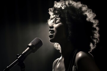 South African woman singer microphone portrait adult.