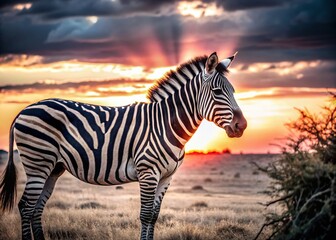 Low Light Photography of a Majestic Zebra in the Savannah at Dusk
