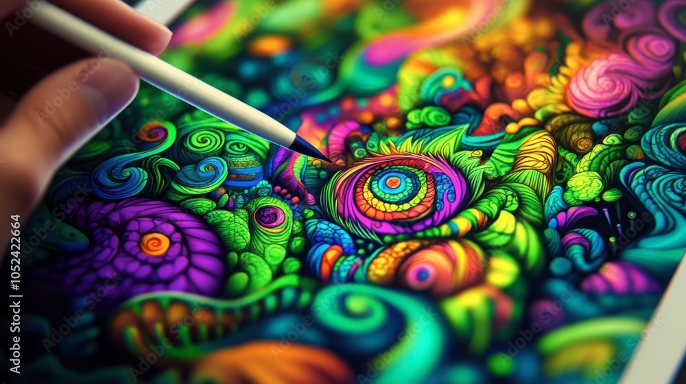 Poster vibrant abstract design with colorful swirls and patterns