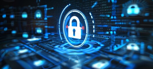 Obraz premium The concept of privacy in the digital world illustrated on a virtual screen.