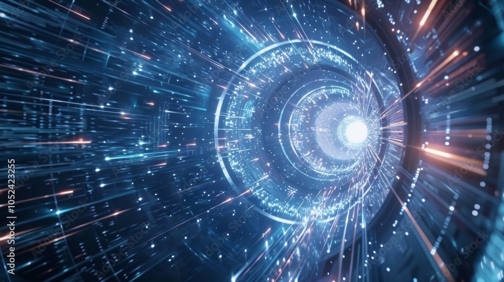 Fototapete Mesmerizing blue and white swirling spiral of vibrant lights, resembling a cosmic galaxy in space, creating a colorful and artistic pattern with dynamic movement