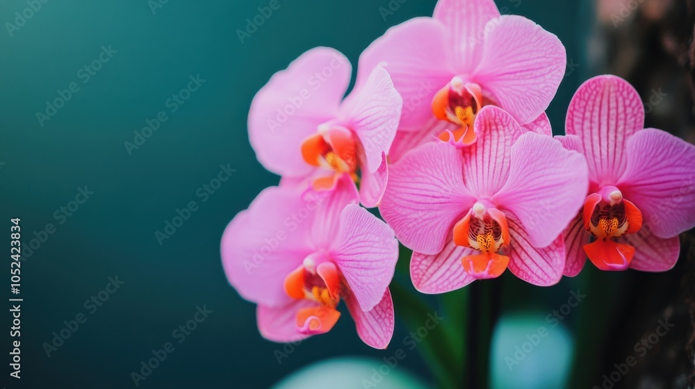 Poster orchids growing on tree trunk in rainforest