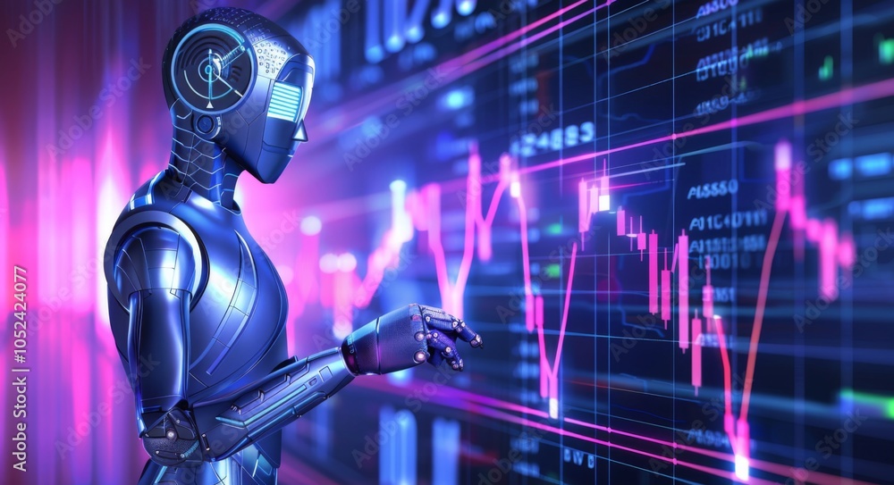 Poster 3d visualization of advanced financial trading robots