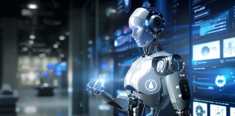 Fototapeta premium Visualizing CRM Automation with 3D Rendered Robots