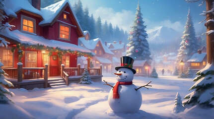 Obraz premium snowy scene with vibrant Christmas decorations