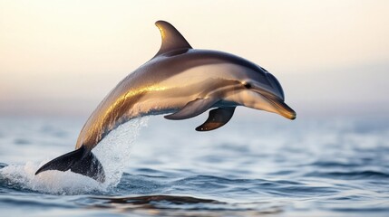 Fototapeta premium Playful Dolphin Jumping Near Tourists on Boat