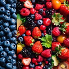 Fototapeta premium Close-up background of colorful fresh berries in vibrant and natural tones