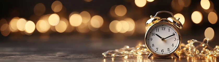 Countdown clock surrounded by shimmering gold and bokeh lights, ideal for New Year's Eve celebrations