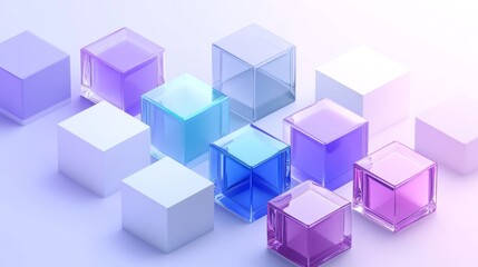 Fototapeta premium Modern artistic arrangement of colorful transparent blocks.