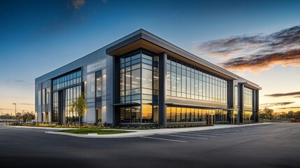 Obraz premium Innovative building style enhances urban business environment.