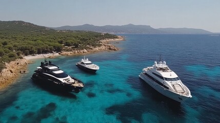 Fototapeta premium Luxury Yachts Anchored in Serene Seascape