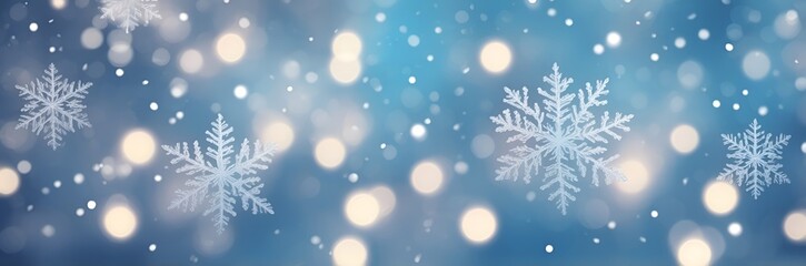 Winter and Christmas background with snow flakes and bokeh light
