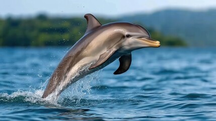 Fototapeta premium Young Dolphin Jumping Out of Tropical Water