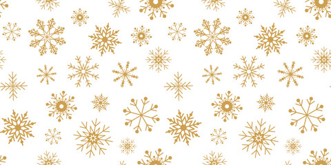Christmas seamless pattern with golden snowflakes. Snowflake icons. Winter design. Snow background.