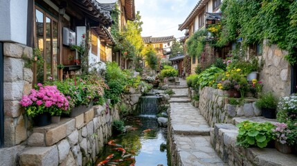 Fototapeta premium Charming Pathway in Tranquil Garden Setting