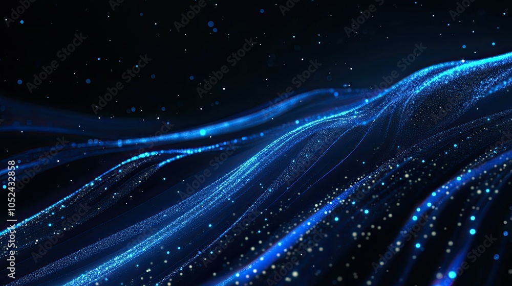 Poster blue glowing light rays on a black background. a futuristic digital abstract backdrop with lines and