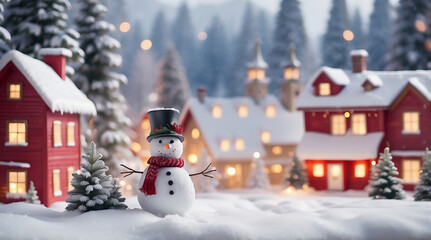 Obraz premium snowy scene with vibrant Christmas decorations