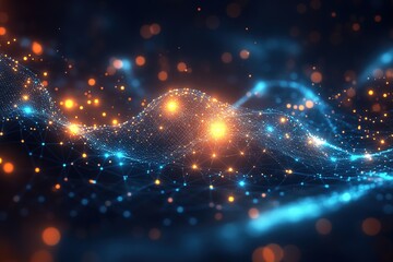 Obraz premium Abstract digital wave with glowing particles and connecting lines.