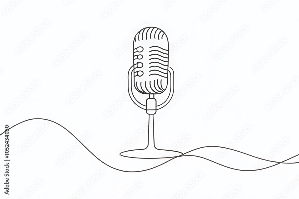 Poster Minimalist Continuous Line Microphone Illustration for Artistic Expression and Elegant Simplicity