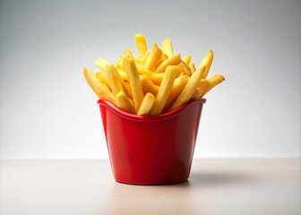Minimalist French Fries in Red Container on White Background for a Clean Culinary Aesthetic