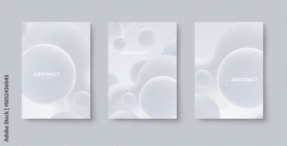 Poster abstract poster set with white metaball shapes. morphing organic blobs. vector 3d illustration. abst
