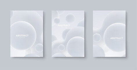 Abstract poster set with white metaball shapes. Morphing organic blobs. Vector 3d illustration. Abstract 3d backgrounds. Liquid shapes. Banner or sign design