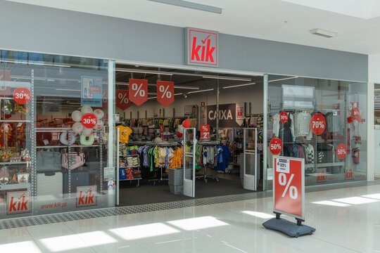 KIK shop, Sign of the textile discounter Kik above the entrance of a store. Abrantes, Portugal, 15 August 2024. 