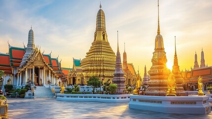 Fototapeta premium Stunning Temple Complex at Sunset in Thailand