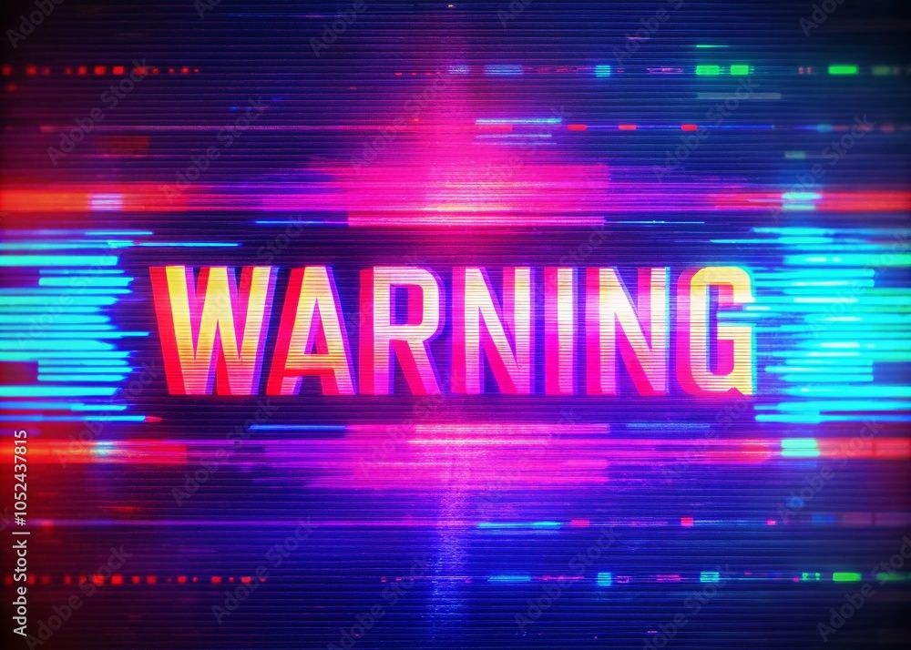 Poster minimalist warning glitch text animation loop with alpha channel for visual effects and motion graph