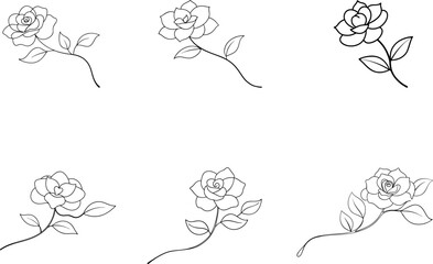 Set of  Elegant Gardenia Line Drawing with Branch Minimalist Vector Art Illustration