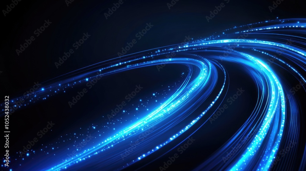 Poster blue glowing light rays on a black background. a futuristic digital abstract backdrop with lines and
