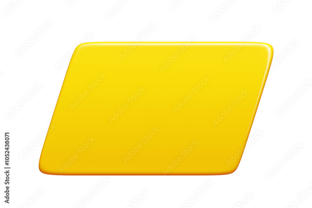 Poster yellow glossy rectangular text banner. 3d render illustration of bright rectangle message box. ballo