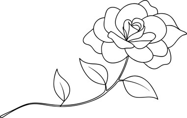 Elegant Gardenia Line Drawing with Branch Minimalist Vector Art Illustration