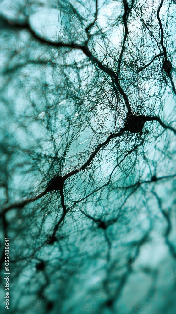 Poster a detailed close-up of interconnected neural patterns displaying intricate textures and a soothing t