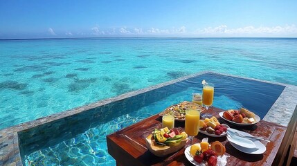 Obraz premium Tropical Paradise with Refreshing Drinks and Fruits