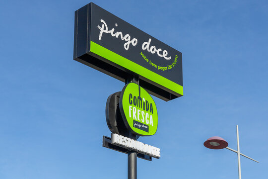 Pingo doce logo sign. Pingo Doce is the largest supermarket chain in Portugal. Lisbon, Portugal, 14 August 2024. 