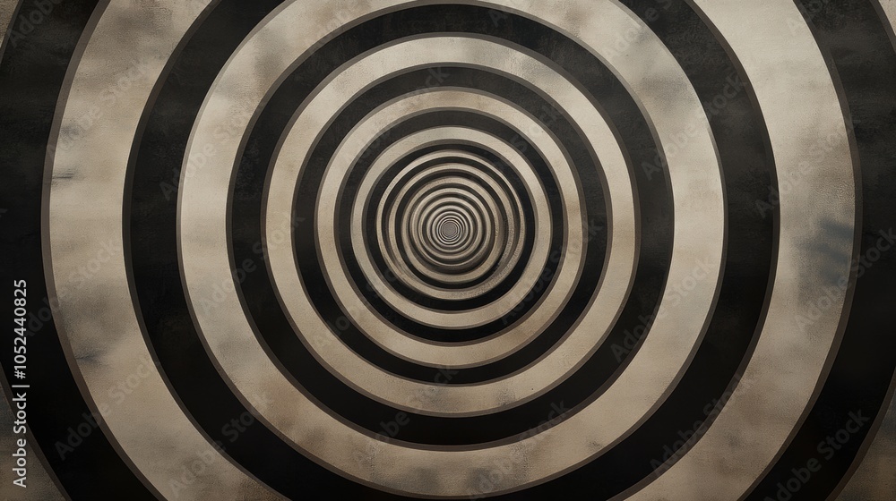 Poster symmetrical concentric circles, a striking design of alternating light and dark shades, creates a ba