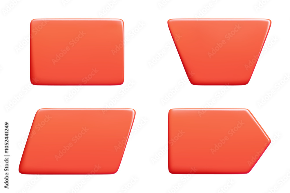 Aufkleber red glossy text banner. 3d vector illustration set of bright rectangle and arrow message box. balloo