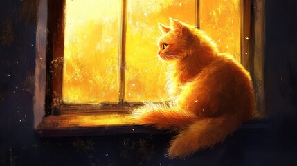 Cat by the Window in Golden Light