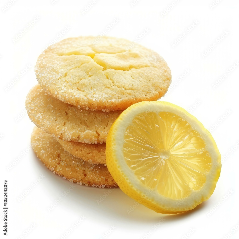 Aufkleber delicious lemon cookies stacked together with a lemon slice, creating a tempting image of citrusy go