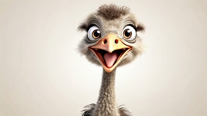 A cartoon style ostrich wearing glasses excited with joy