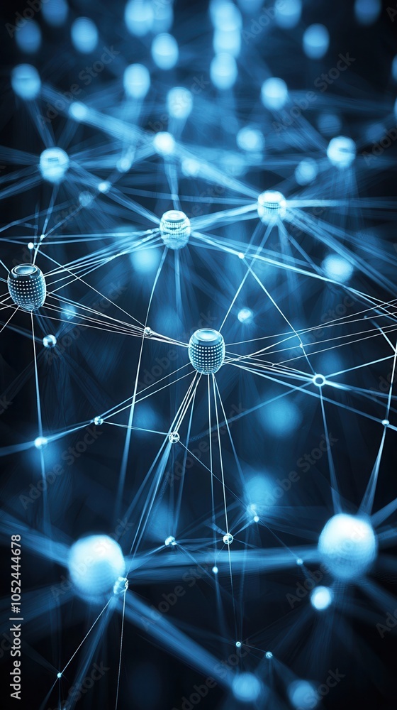 Poster a vibrant representation of interconnected nodes and lines, symbolizing digital networks and technol