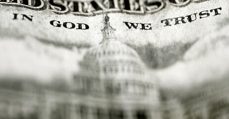 Closeup on Fifty Dollar Bill In God We Trust American Currency