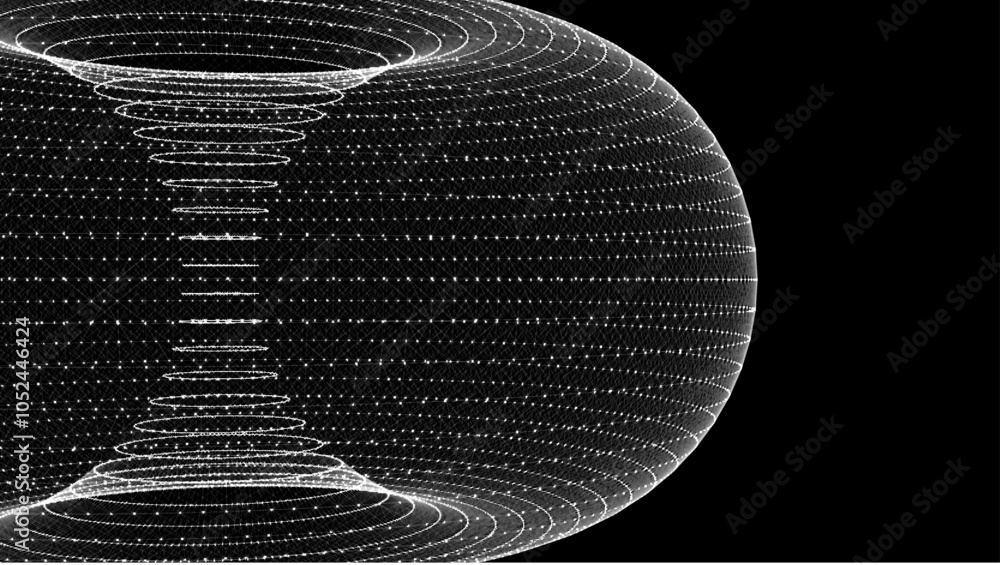 Poster cyber circle tunnel consisting of moving glowing points. futuristic infinite space background. conce